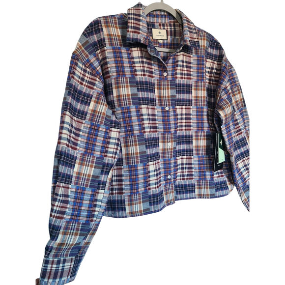 Tuckernuck Patchwork Plaid Flannel Cropped Jasper Button-Down Size XL NWT - Picture 5 of 9